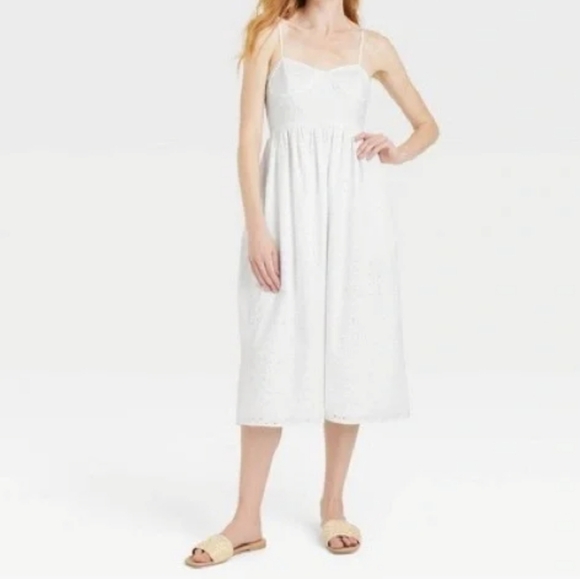 NWT A New Day White Eyelet Midi Dress Size Large - Picture 1 of 10